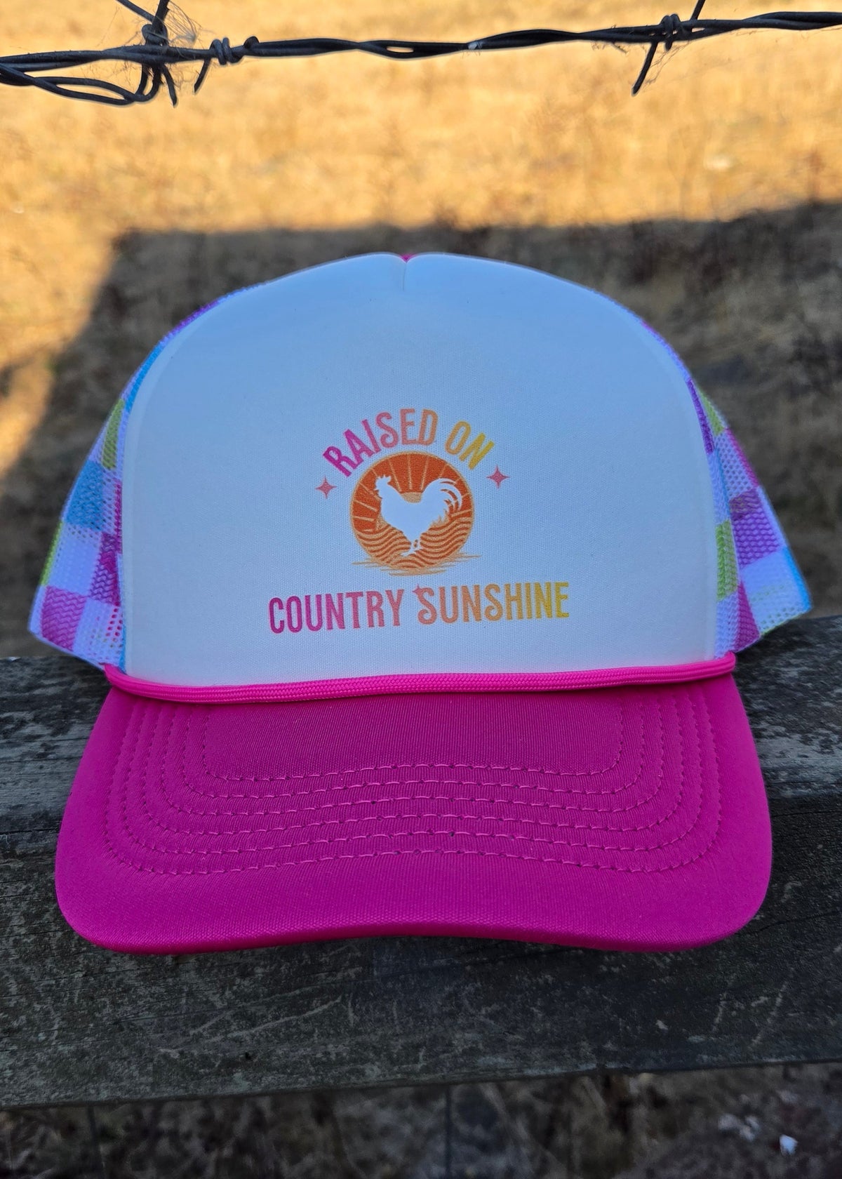 Raised on Country Sunshine- Pink Checkered Hat