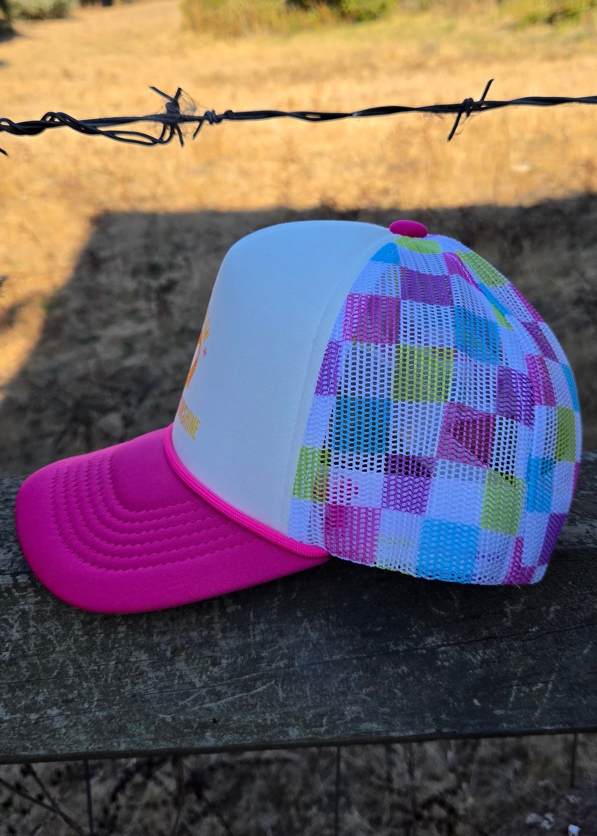 Raised on Country Sunshine- Pink Checkered Hat