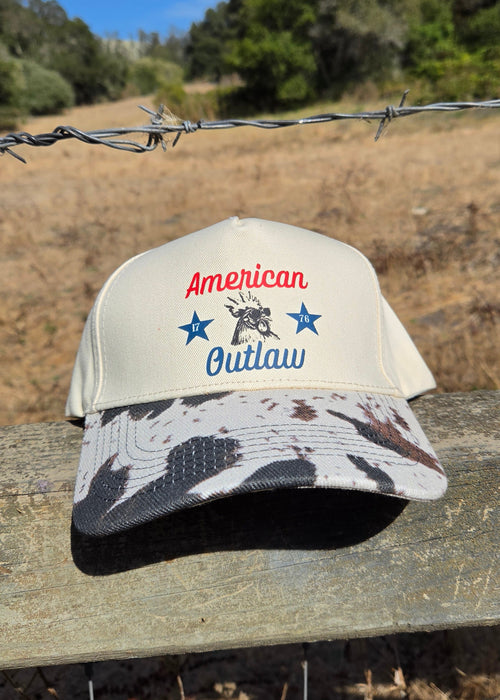 American Outlaw- Cow-print Trucker Hat
