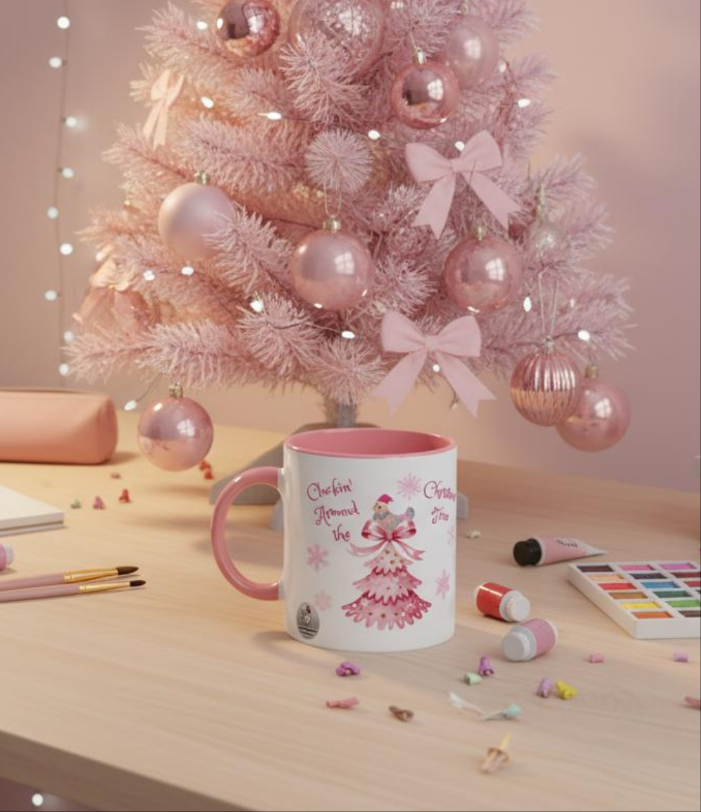"Pink Christmas Hen"  11oz Ceramic Mug
