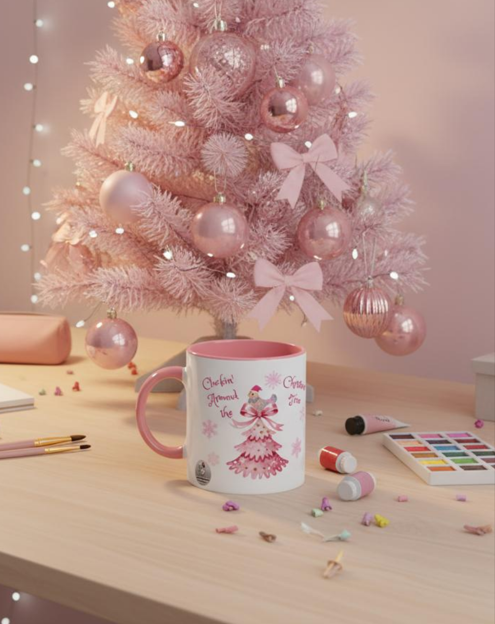 "Pink Christmas Hen"  11oz Ceramic Mug